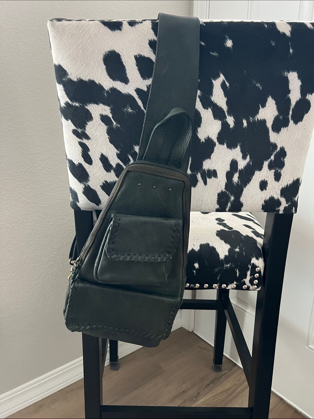 We The Free Black Leather Crossbody Sling Bag